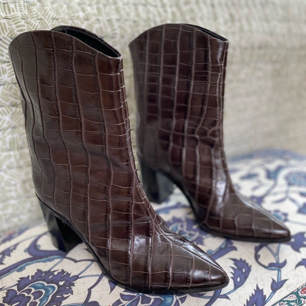 Schutz by Alexandre Birmam Embossed Croc VONNA booties